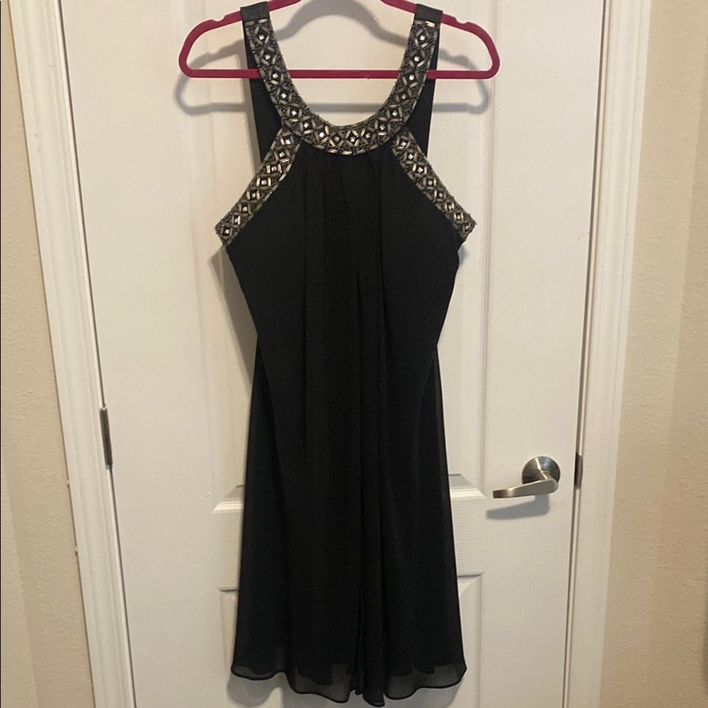 Scarlett Nite Black Embellished A-line Halter Dress